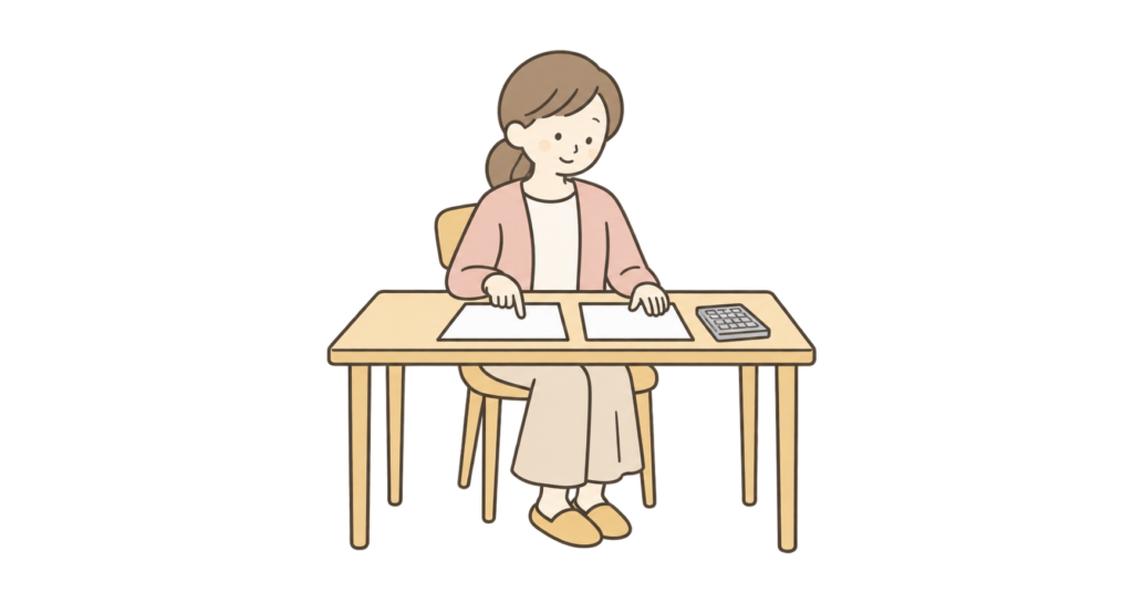 2施設の見積書を並べて費用を比較する家族
